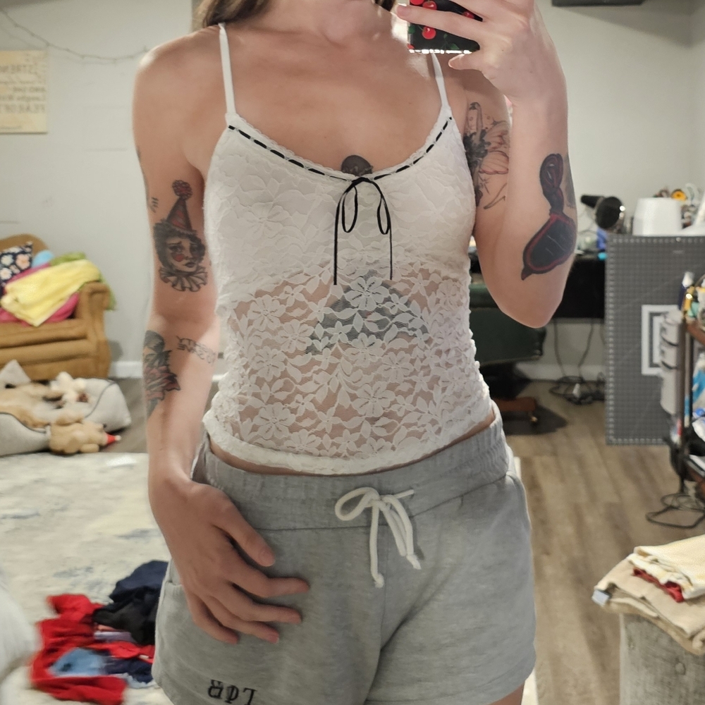 Hollister White Floral Lace Camisole